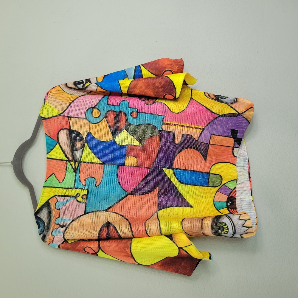 Vibrant Yellow and Blue Boxy Graphic Blouse - Picture 4 of 8